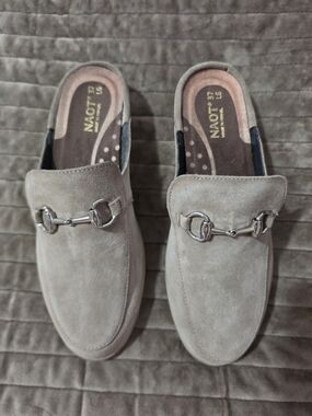 Naot Men's Beige Suede Slip-On Loafers with Silver Bit